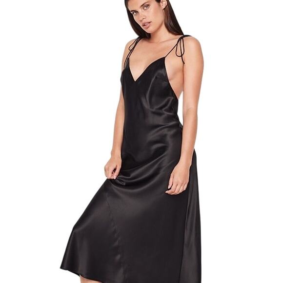 NWT‎ Victorias Secret Women's Black Satin Embellished Midi Slip Dress Size Large - Picture 3 of 10